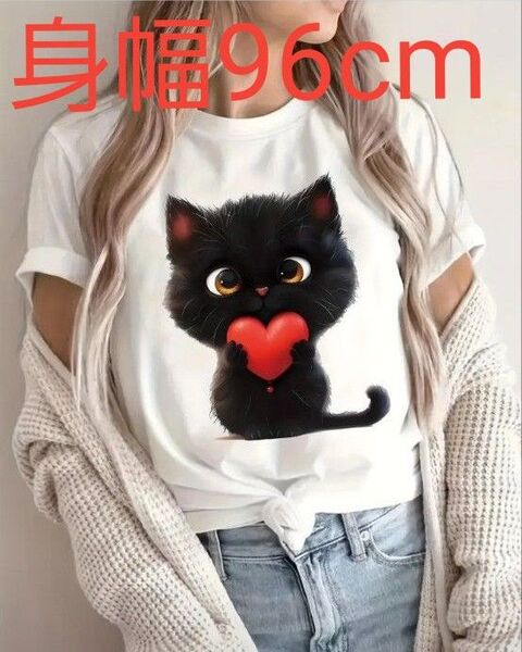大きめサイズ★猫ちゃんプリント★半袖Tシャツ★Sですが、大きめです。たたみシワが、あります。