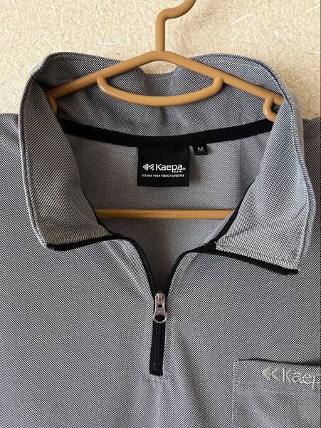 【美品】Kaepa ケイパ ドライジップアップ半袖ポロシャツ 吸汗速乾 グレー M