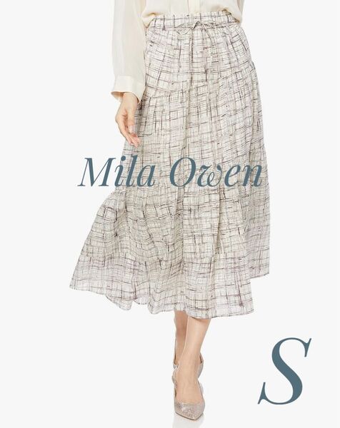 Mila Owen ミラオーウェン 斜めティアードギャザースカート 茶色チェック柄 0(S)