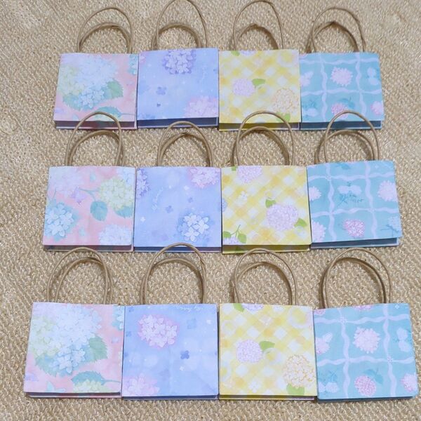 ミニ紙袋 12枚 あじさい柄 ハンドメイド プレゼント ギフト アクセサリーや飴等小物入れに