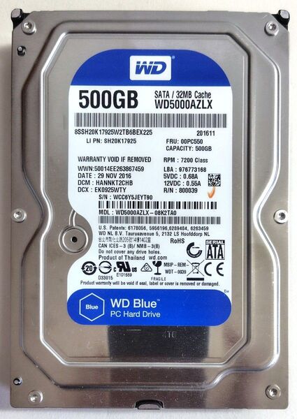 Western Digital 3.5inch 500GB HDD WD5000AZLX 使用時間661時間