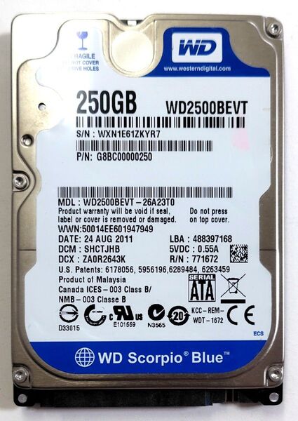 Westerndigital SATA 2.5inch 250GB HDD 1万時間超