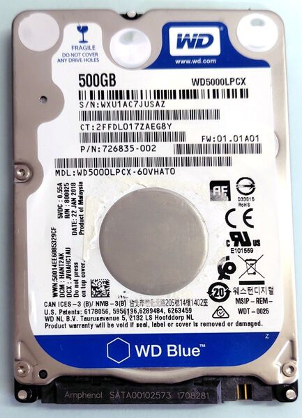 Western Digital 2.5 inch 500GB HDD WD5000LPCX 使用997時間 中古 動作品