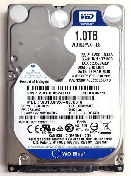 HDD 2.5インチ 1TB WD Blue 10JPVX 【259時間】WD Blue