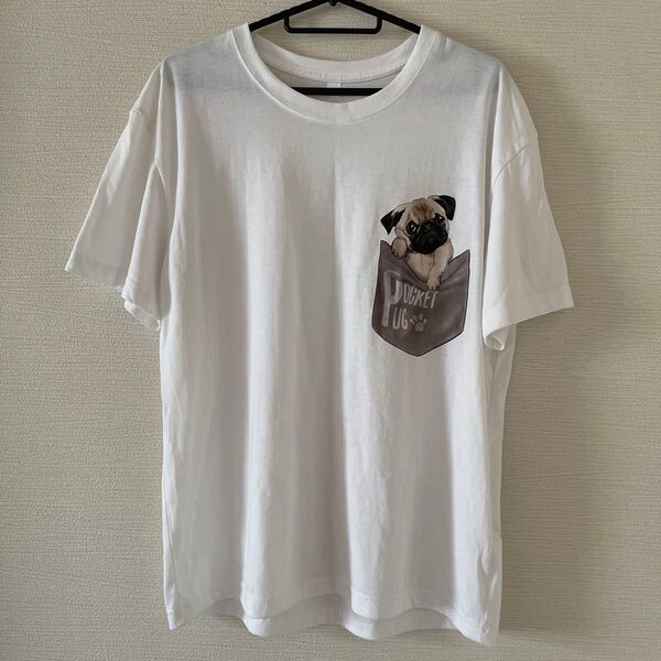 犬柄 パグ Tシャツ ホワイト