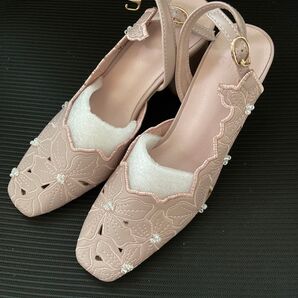 GRL 新品 ピンク ヒールサンダル フラワーモチーフ パールビーズ 22.5cm