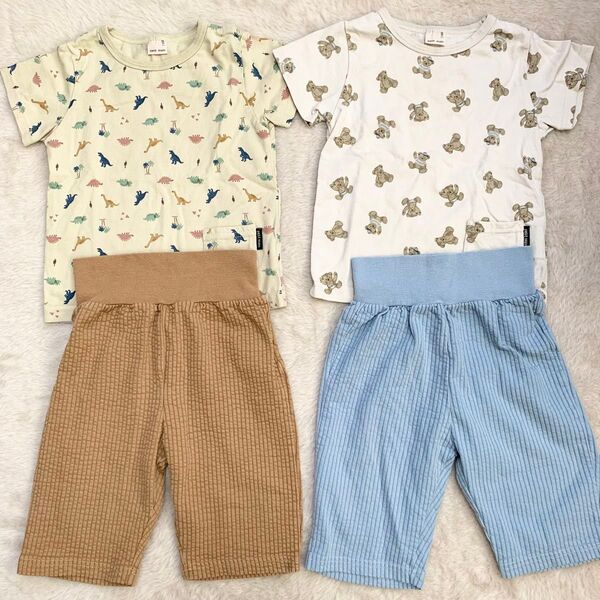 プティマイン petit main 半袖パジャマ 夏 腹巻き 恐竜 くま 2枚セット 上下セット まとめ売り 90サイズぐらい