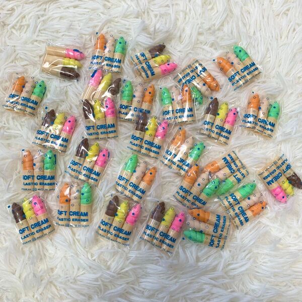 【大量】未開封 昭和レトロな鉛筆キャップまとめ売り ソフトクリーム 消しゴム付き 平成 SOFT CREAM