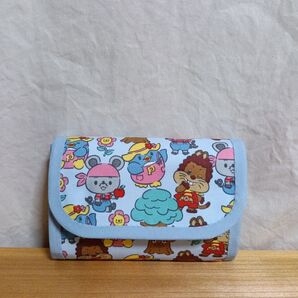 ハンドメイド【コンパクト財布】にこにこぷん柄/ブルー/水色/ふた付き財布