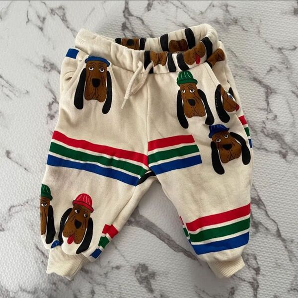 【美品】MINI RODINI 犬プリントボトムス EU 68/74