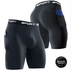 スポーツショートパンツ メンズ 黒 トレーニング ランニング ジム タイツ 高品質 Lサイズ