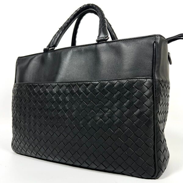 【美品】日本限定 BOTTGAVENETA ボッテガヴェネタ イントレチャート ハンドバッグ 黒 レザー ブラック