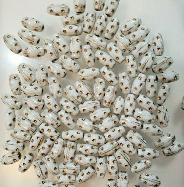 チェコビーズ 白 4mm×10mm 100コ
