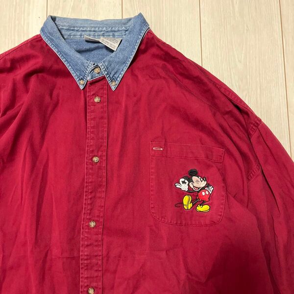ディズニー ミッキーマウス 90s ヴィンテージ シャツ 刺繍 3XL