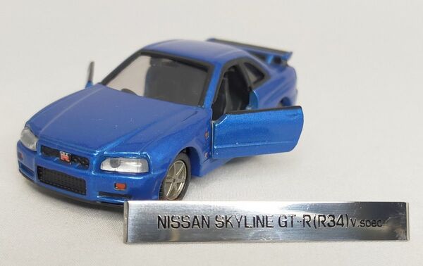 ◆【 車名入 メタル プレート付 】★ トミカ リミテッド ニッサン 日産 スカイライン GT-R R34 V.spec ブルー