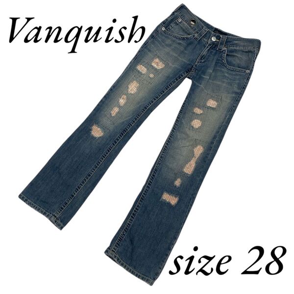 メンズ VANQUISH(ヴァンキッシュ)ダメージデニムジーンズ 28 M ブルー デニムパンツ ジーンズ パンツ ジーパン