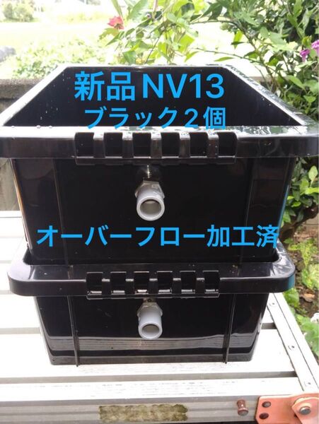 期間限定、値下げ中!NV13 ブラック2個セット オーバーフロー加工済、メダカ飼育ケース
