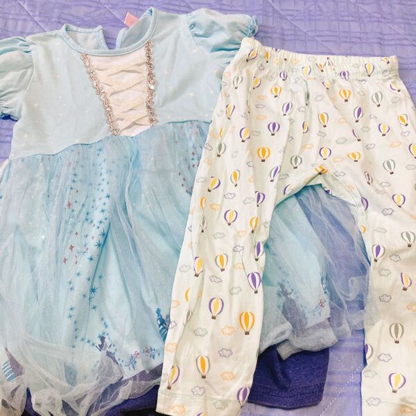 チュニックとレギンス 2点セット 気球柄 90-100cm ミニワンピ ドレス ズボン ディズニープリンセス シンデレラ h&m