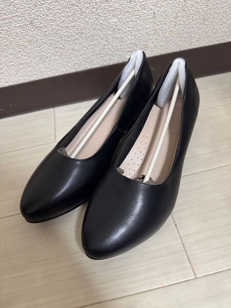 未使用品 パンプス レディース スクエアトゥ ヒール4.0cm 足囲3E ビジネス 24.5cm