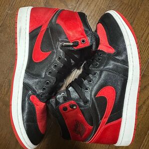【美品】NIKE AIR JORDAN 1 サテン地 ブレッド 28.0センチ ナイキ エア ジョーダン ブラック