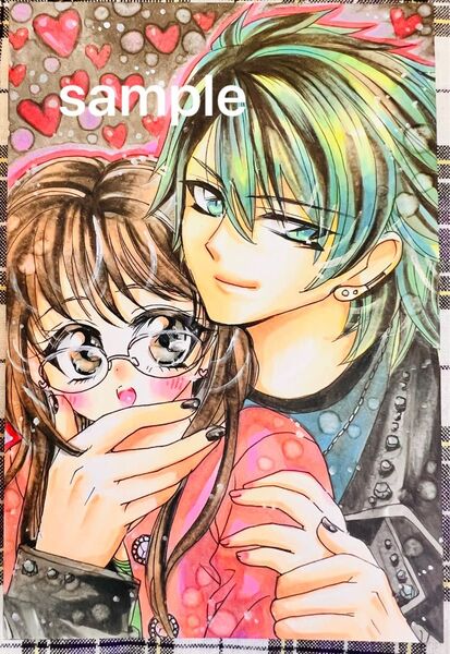 手描きイラスト★オリジナルイラスト★バックハグ★男の子と女の子