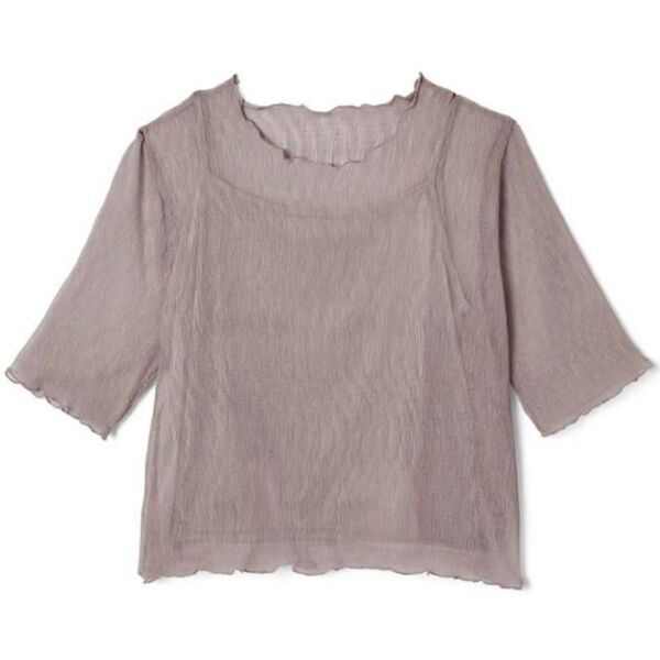 《新品・早い者勝ち》キャミソール付きシアーメロウトップス ブラウス シャツ Tシャツ カットソー 五分丈 M