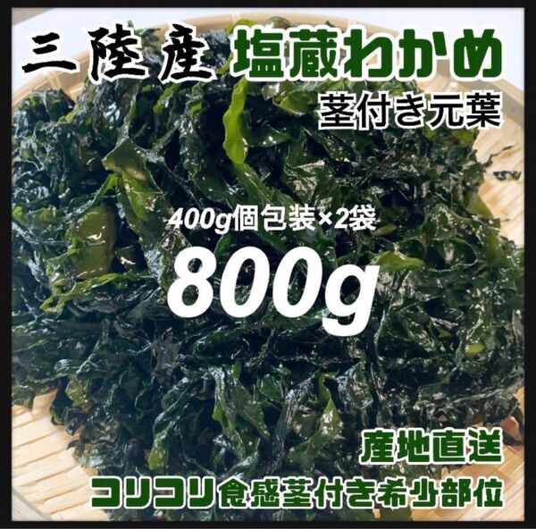 【希少コリコリ食感】塩蔵元葉わかめ 茎付き 800g 三陸産 美味しい 三陸産
