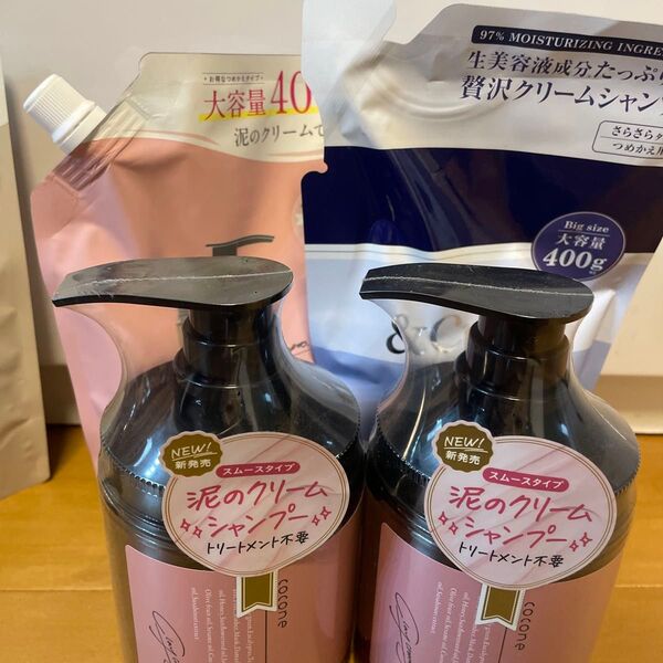 cocone クレイクリームシャンプーハーブローズの香り 本体2本 詰め替え400g &cream 400g 計4点