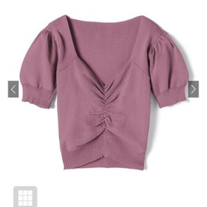 フロントギャザー半袖ショートトップス パープル