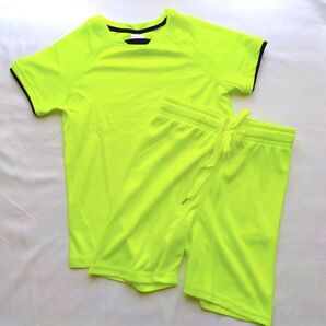 DANI CHINS キッズ 半袖 Tシャツ&パンツ セットアップ 吸汗 速乾 イエロー 蛍光色