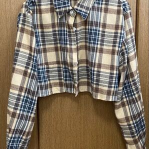 SHEIN 格子縞 ドロップショルダー クロップ シャツ チェック ショート丈 ミニ丈 長袖