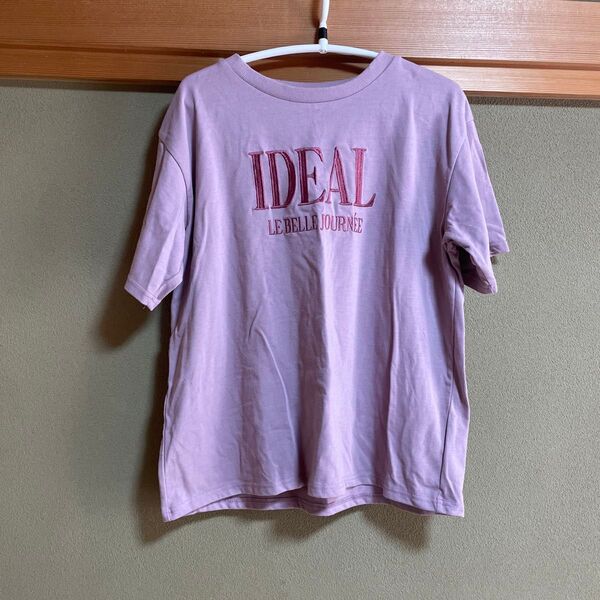 ⑤ GRL グレイル pm150 ロゴ刺繍 Tシャツ ピンク フリーサイズ