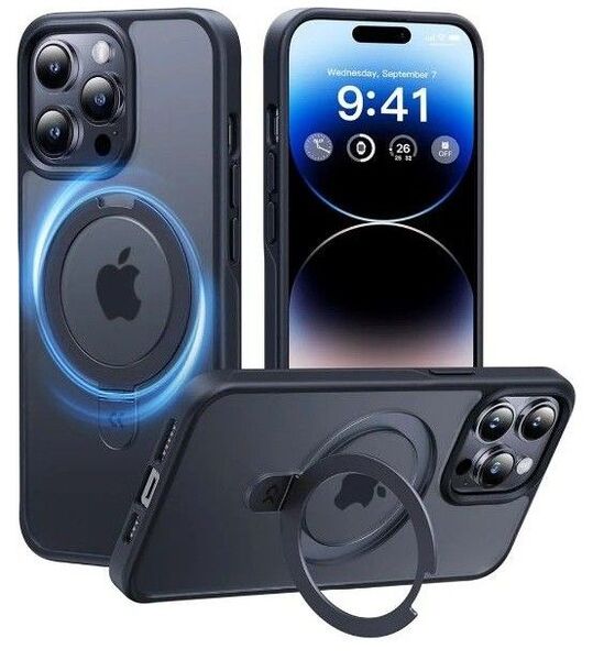 CASEKOO iPhone14ProMax 用 ケース 隠しスタンド 横縦両立 米軍MIL規格 MagSafe対応 ブラック