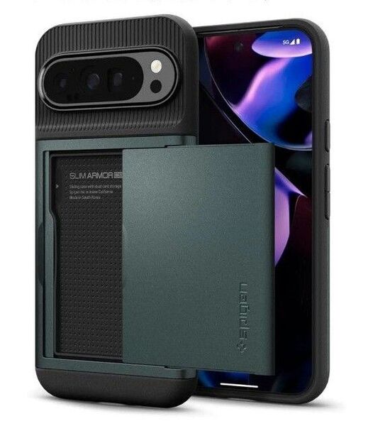 Spigen Pixel9 Pro XL ケース カード収納 スリム・アーマー CS ACS07730(アビス・グリーン)