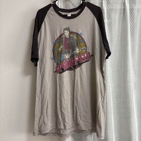 スプリングヒール グレー黒ラグランTシャツ XXL 半袖Tシャツ 半袖 Tシャツ アメリカ古着 ロゴTシャツ