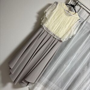 ワンピース 結婚式 二次会 体型カバー アイボリー グレー セットアップ レース ノースリーブ