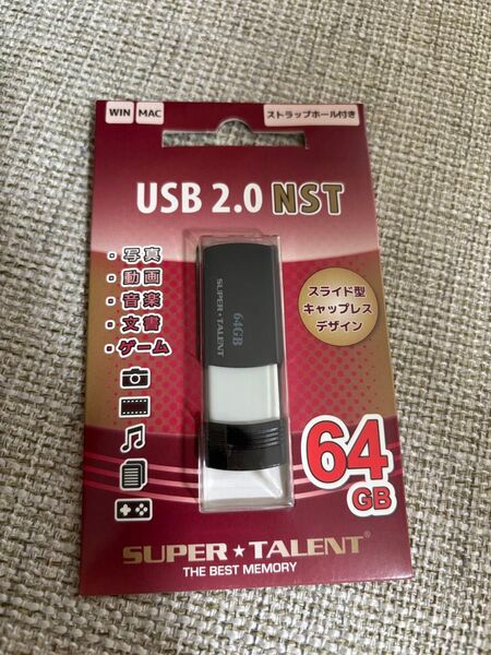 SUPERTALENT USB2.0フラッシュメモリ 64GB スライド式