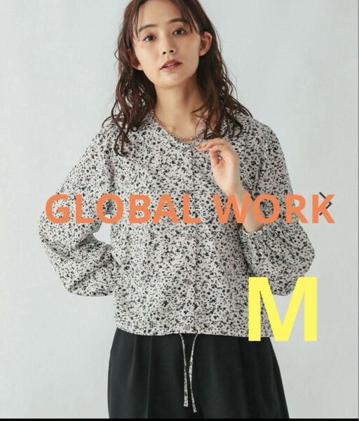 【新品タグ付き】GLOBAL WORK さらさらリラックスプリントVネックブラウス/147535 M