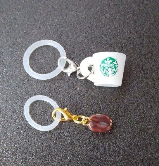 ハンドメイド コーヒーカップとコーヒー豆アンブレラチャーム セット/アンブレラマ―カ―/傘の目印