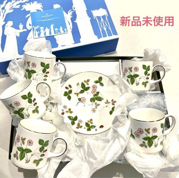 新品未使用 WEDGWOOD ウェッジウッド ワイルドストロベリー コーヒーカップ&ソーサー 5客セット デミタス 食器セット