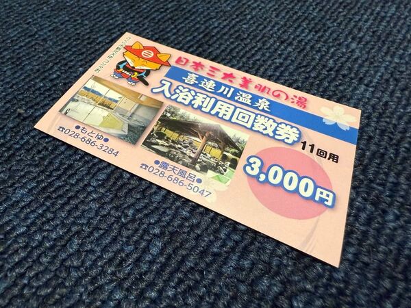 ☆★喜連川温泉★入浴利用回数券 11回分 (現在価格 5,500円分)★☆