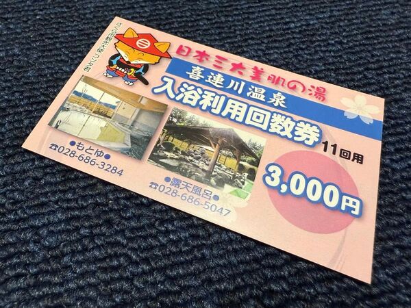 ☆★喜連川温泉★入浴利用回数券 11回分 (現在価格 5,500円分)★☆