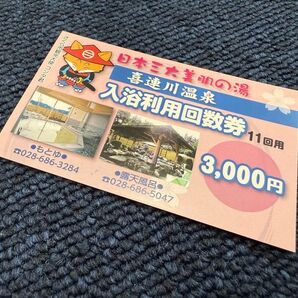 ☆★喜連川温泉★入浴利用回数券 11回分 (現在価格 5,500円分)★☆