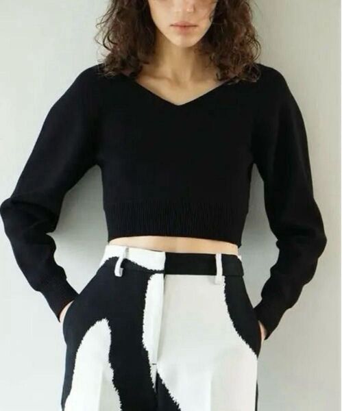 CLANE Vネックショート丈ニット