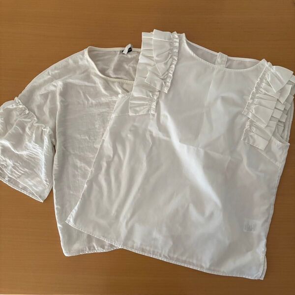 【訳あり2枚セット】フリル トップス 夏 ホワイト 白 半袖 ノースリーブ クーポン 消費 消化 500円