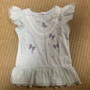 女の子 トップス チュール フリル ユニコーン 水色 110