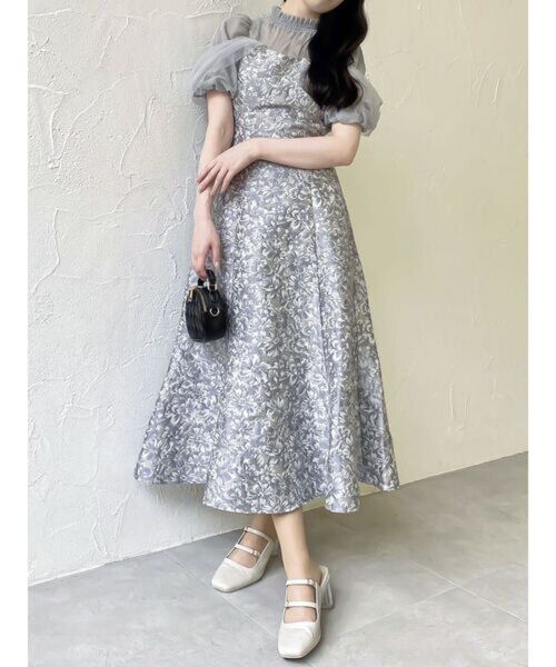 dazzlin シアーベールジャガードワンピース オケージョンドレス グレー S