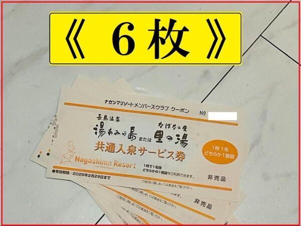 【6枚】湯あみの島《里の湯》共通入泉サービス券 2028年2月29日まで有効【ナガシマリゾート】長島温泉 チケット 入園券 お得