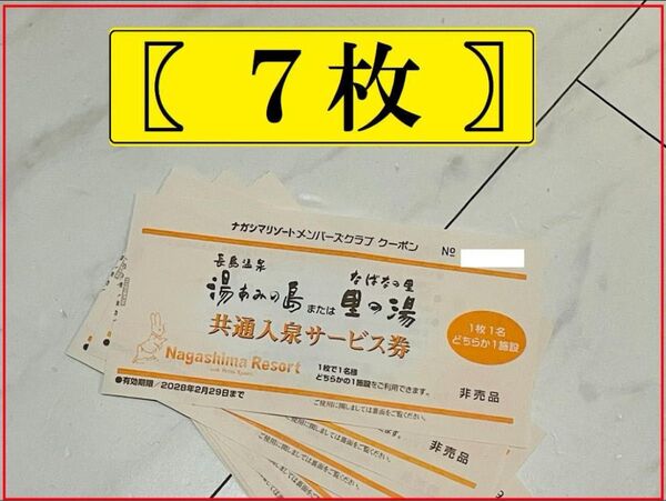 【7枚】湯あみの島(里の湯)共通入泉サービス券 2028年2月29日まで有効【ナガシマリゾート】長島温泉 チケット 入園券 お得