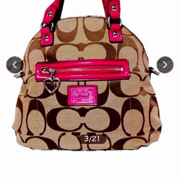 COACH コーチ シグネチャー デイジー ポピー ハンドバッグ F22941 ピンク ショルダーバック肩掛け紐は新品同様
